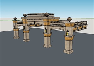 某新古典风格详细建筑门廊设计SU(草图大师)模型