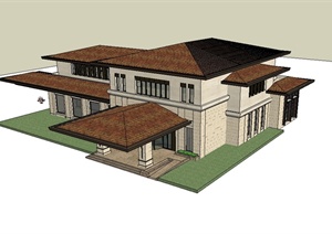 现代中式风格私家别墅建筑设计SU(草图大师)模型