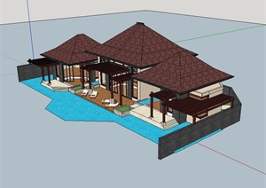 东南亚风格独特度假酒店建筑设计SU(草图大师)模型