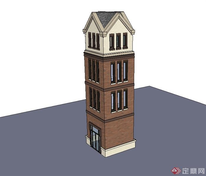 新古典风格塔楼建筑设计su模型(1)