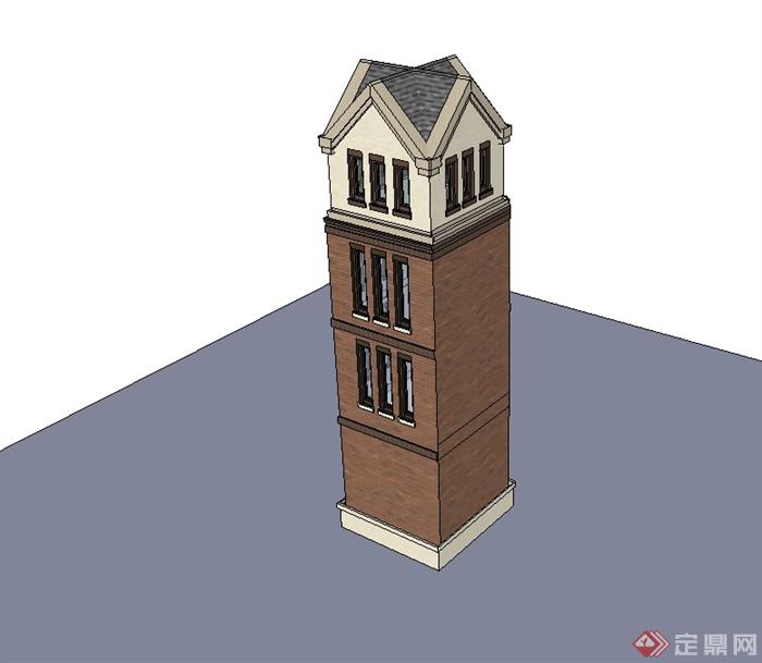 新古典风格塔楼建筑设计su模型(2)