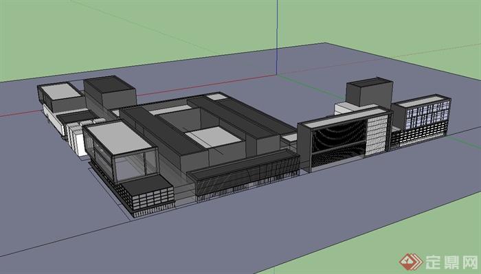 现代多层简单的商业楼设计su模型(2)