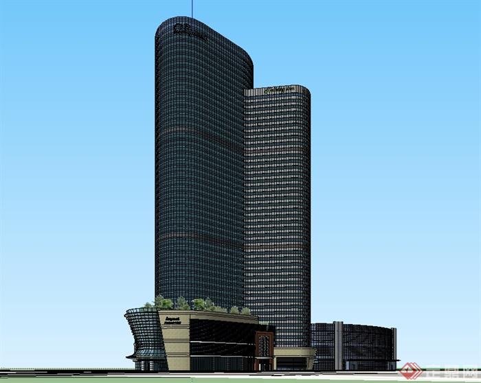 现代风格详细超高层酒店建筑设计su模型(1)