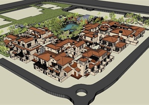 某欧式风格详细会所建筑及带泳池景观设计SU(草图大师)模型