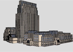新古典多层+高层办公楼建筑设计SU(草图大师)模型