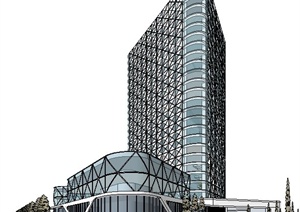 简约现代高层办公建筑SU(草图大师)模型