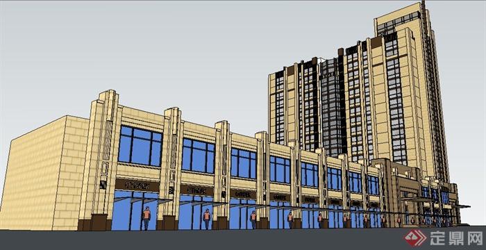 古典风格高层住宅带商业建筑设计su模型(2)