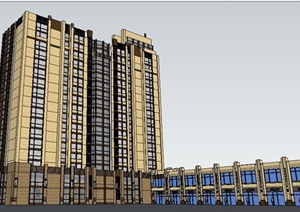 古典风格高层住宅带商业建筑设计SU(草图大师)模型