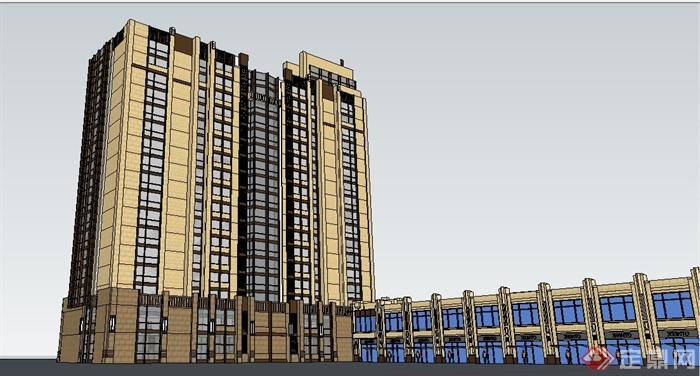 古典风格高层住宅带商业建筑设计su模型(1)