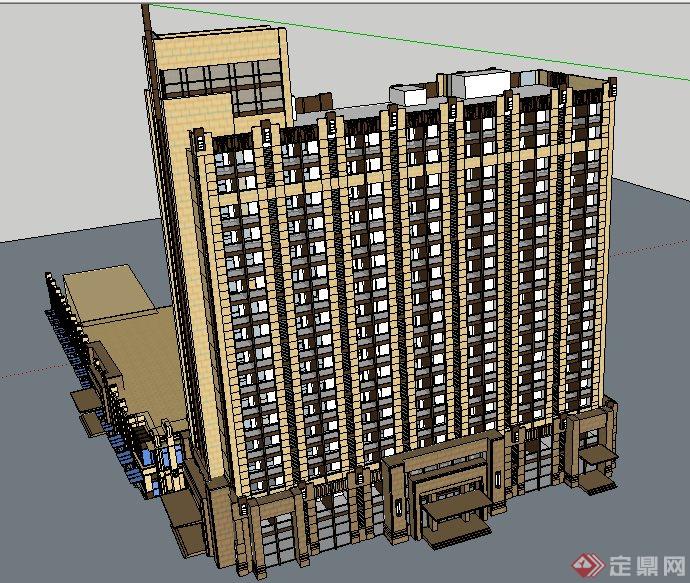 古典风格高层住宅带商业建筑设计su模型(3)