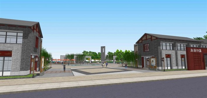 一个新中式商业休闲步行街规划方案SU精致设计模型(10)