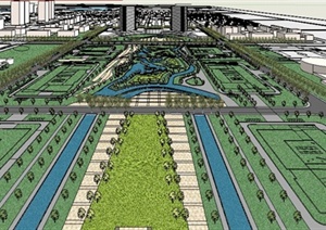 现代城市绿地规划设计SU(草图大师)模型