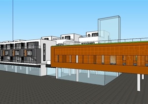 现代多层联排商业住宅建筑设计SU(草图大师)模型
