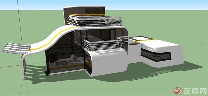 某现代风格创意独栋别墅建筑设计SU模型(2)