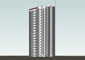 某现代简约风格高层住宅公寓楼建筑设计SU(草图大师)模型