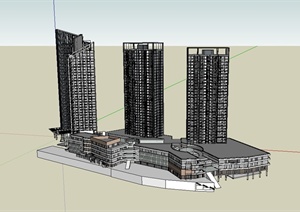 某现代风格商业高层住宅楼建筑设计SU(草图大师)模型