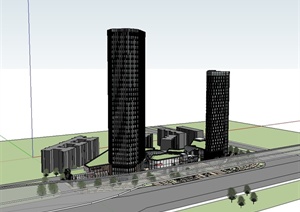 某现代风格高层街边商业住宅建筑设计SU(草图大师)模型