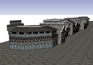 某现代中式风格古镇两层商业楼设计SU(草图大师)模型