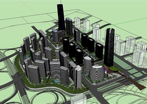 某现代风格城市中心商业办公综合楼设计SU(草图大师)模型