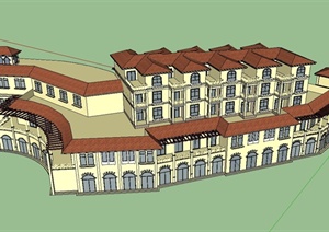 欧式风格多层详细商业住宅建筑SU(草图大师)模型