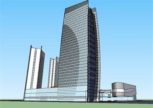 现代超高层办公楼综合体建筑SU(草图大师)模型