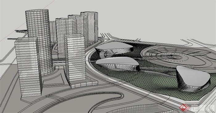 现代办公区建筑规划设计Su模型(3)