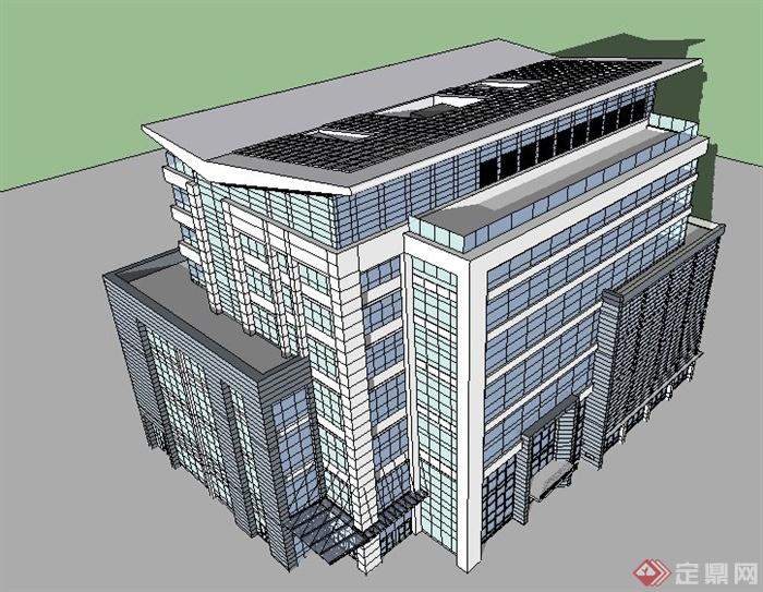 现代办公大楼建筑单体su模型(3)