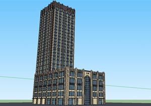 某细致新古典风格高层酒店建筑设计SU(草图大师)模型