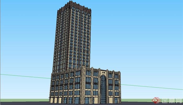 某细致新古典风格高层酒店建筑设计SU模型(1)