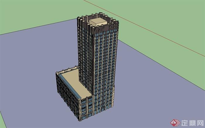 某细致新古典风格高层酒店建筑设计SU模型(4)