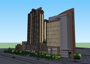 现代风格综合商业住宅楼设计SU(草图大师)模型