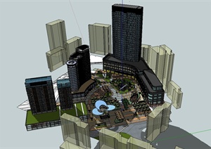 某现代风格商业办公综合体及广场景观设计SU(草图大师)模型
