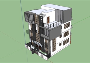 某现代风格多层双拼别墅建筑设计SU(草图大师)模型