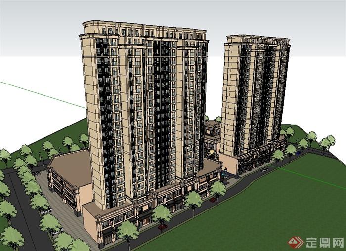 某现代风格详细高层详细商业综合体住宅楼SU模型(3)