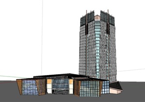 某现代风格商业办公大厦建筑楼设计SU(草图大师)模型