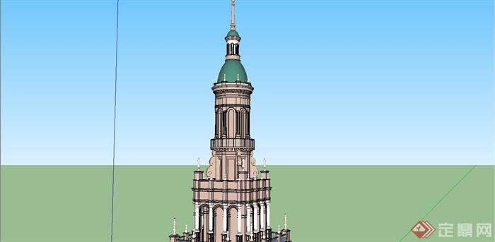 某精美欧式风格塔楼建筑设计SU模型(3)