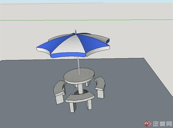 某现代风格遮阳伞桌凳设计su模型(2)