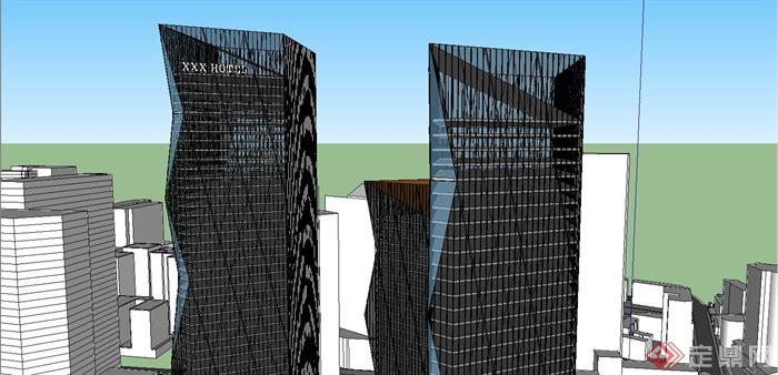 某现代风格超高层商业综合体建筑设计SU模型(3)