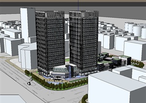 某现代风格城市中心商业办公楼设计SU(草图大师)模型