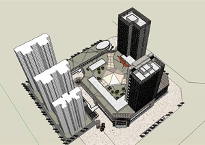 现代风格商业办公大厦建筑楼设计SU(草图大师)模型