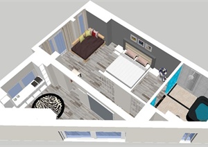 四套北欧风格单身公寓空间装潢设计SU(草图大师)模型