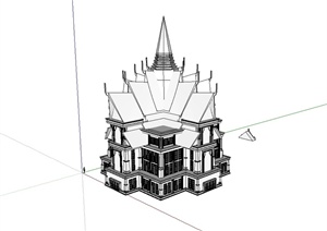 东南亚风格多层商业建筑设计SU(草图大师)模型