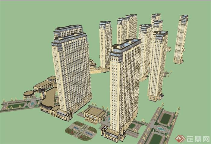 某现代风格高层详细商住楼设计su模型(2)