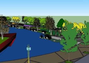 现代风格河边公园景观设计SU(草图大师)模型