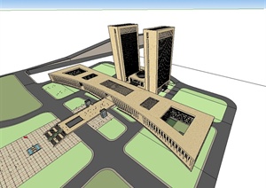 某行政中心办公建筑楼设计SU(草图大师)模型