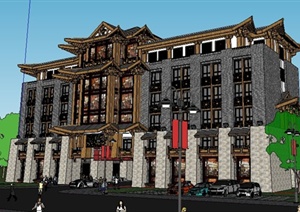 中式仿古美食城建筑设计SU(草图大师)模型