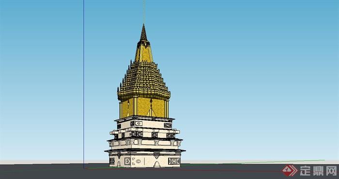 某泰式风格塔楼建筑设计SU模型(1)