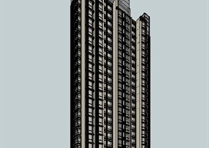现代高层双拼公寓住宅楼单体SU(草图大师)模型