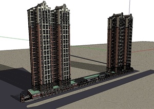 某简欧风格高层商业住宅建筑SU(草图大师)模型