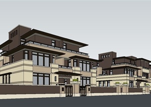 某欧式赖特式联排别墅建筑设计SU(草图大师)模型
